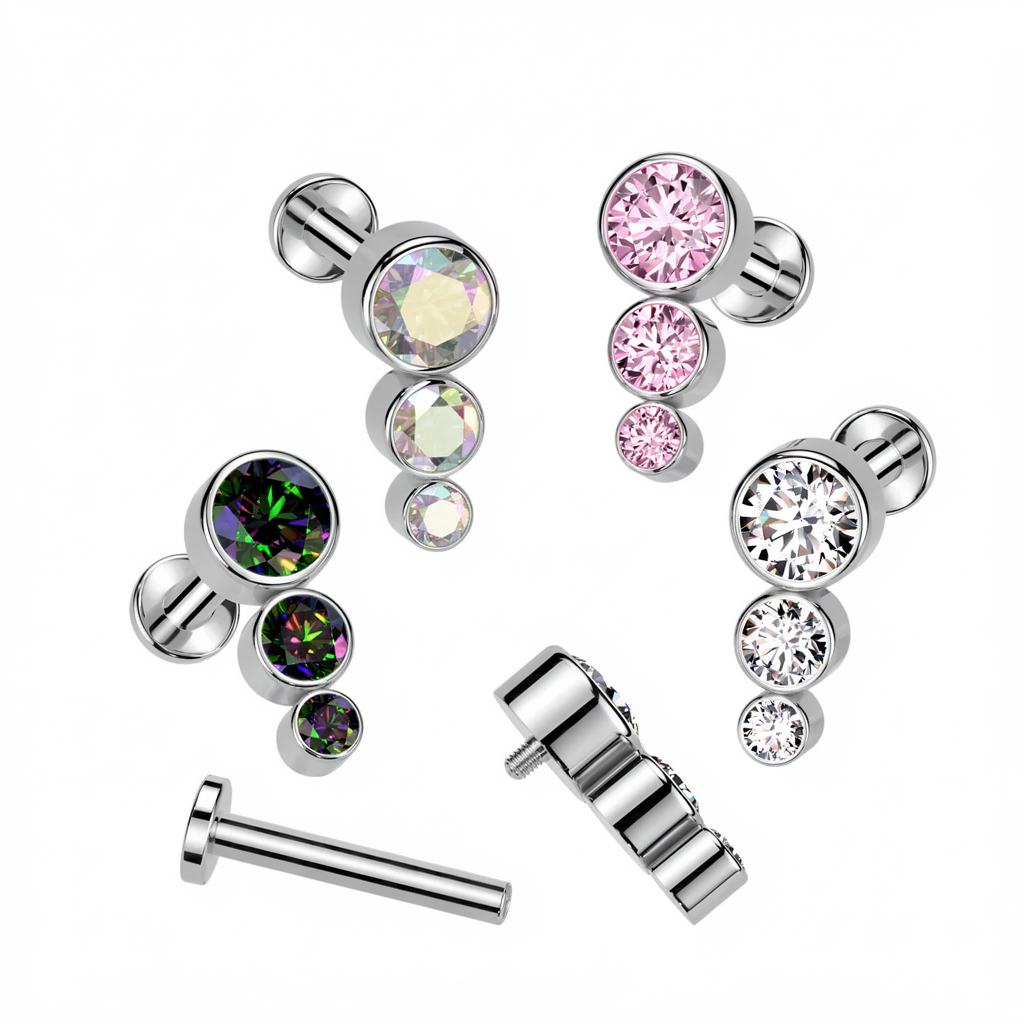 Implant Grade Titanium Internally Threaded Labret With 3 Descending CZ Top
