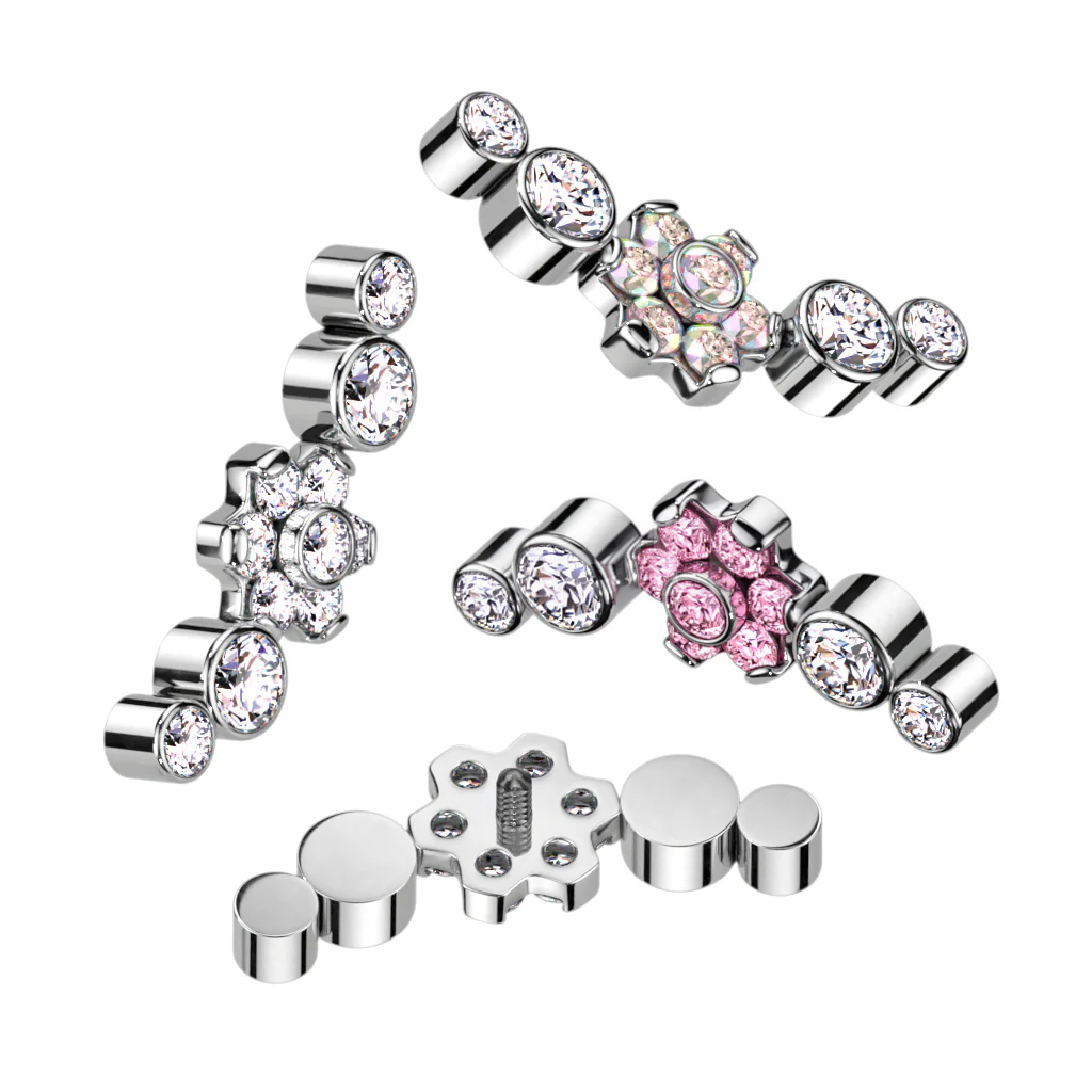 Implant Grade Titanium Internally Threaded Top With CZ Flower Center...
