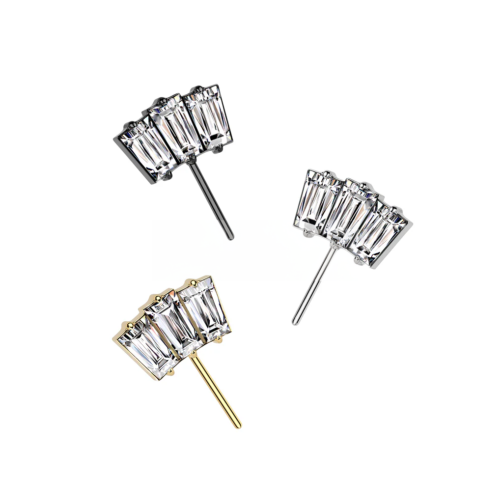 Implant Grade Titanium Threadless Push In 3 Baguette CZ Fan Forward Facing Top