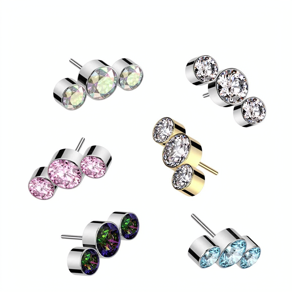 Implant Grade Titanium Threadless Push In 3 Round Bezel Set CZ Curve Top