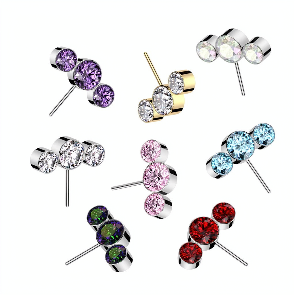 Implant Grade Titanium Threadless Push In 3 Round Bezel Set CZ Curved Forward Facing Top