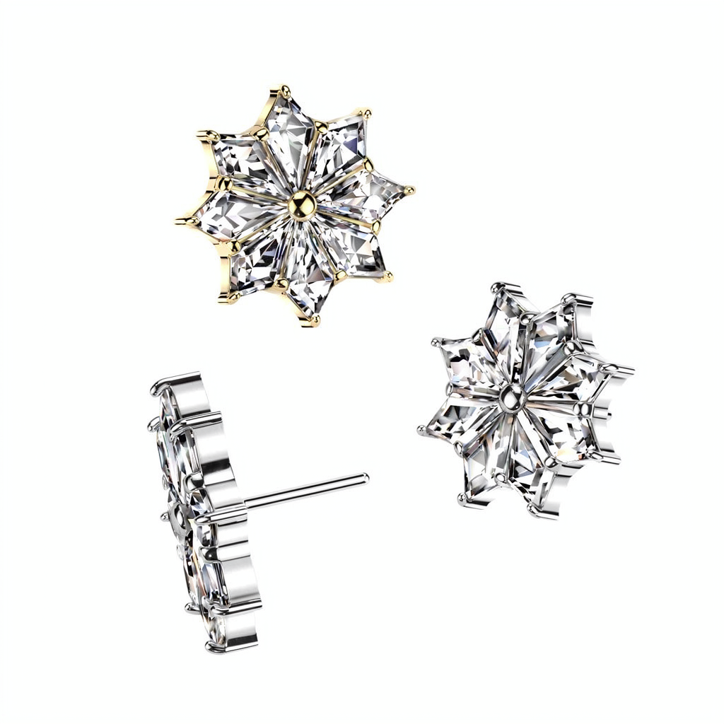 Implant Grade Titanium Threadless Push In 8 Spear Shaped CZ Flower Top