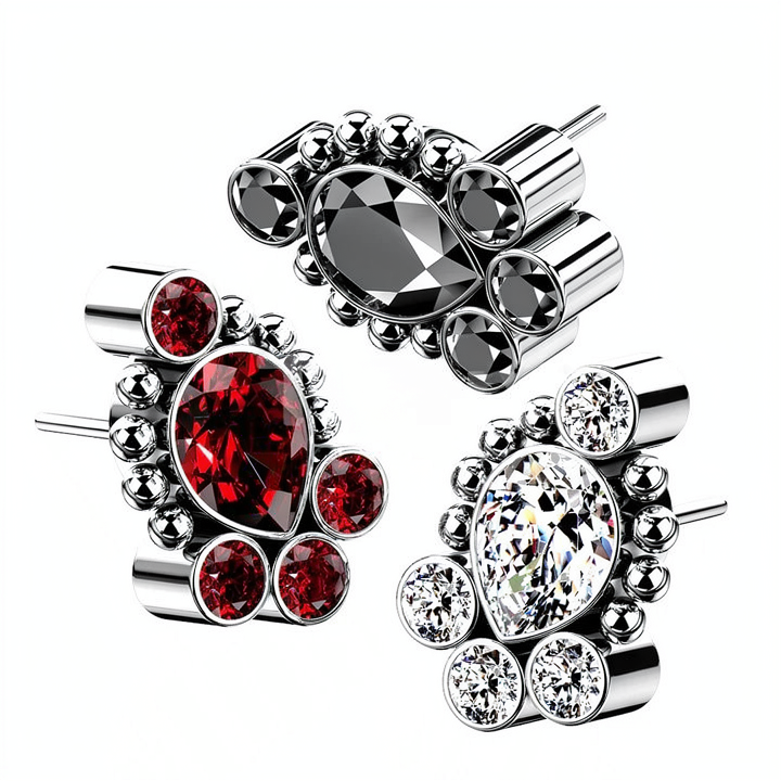 Implant Grade Titanium Threadless Push In Bezel Set CZ Cluster With...