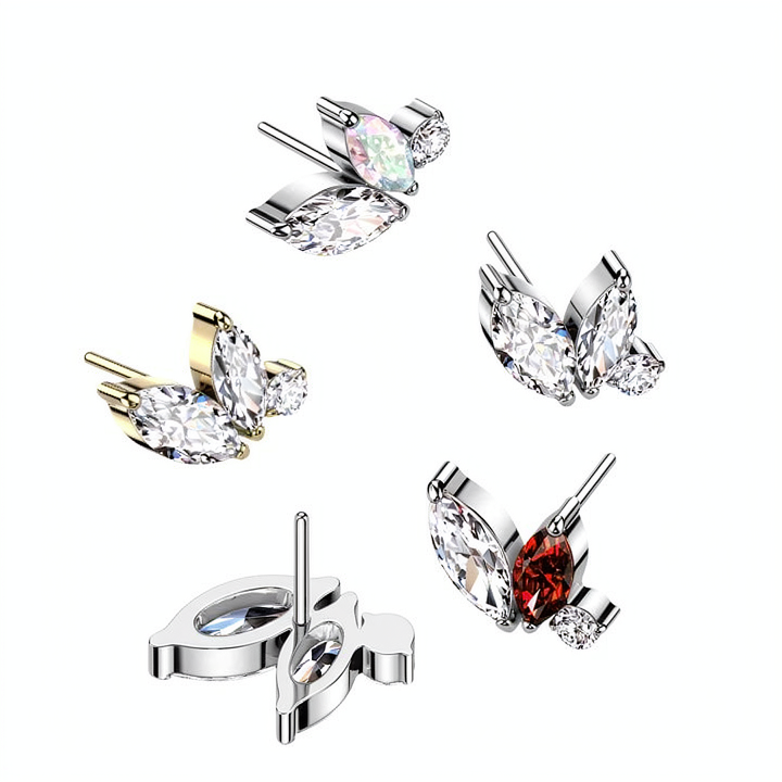 Implant Grade Titanium Threadless Push In Double Marquise and Round CZ Top