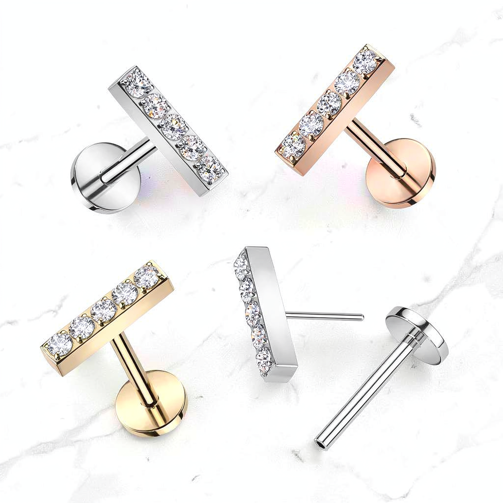 Implant Grade Titanium Threadless Push In Labret, Flat Back Stud With 5...