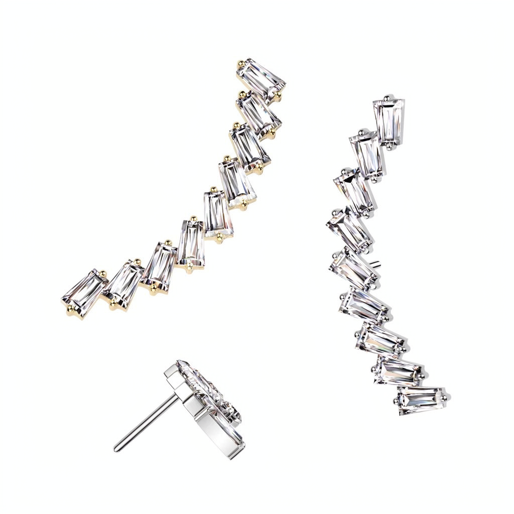 Implant Grade Titanium Threadless Push In Long Curved Baguette CZ Top
