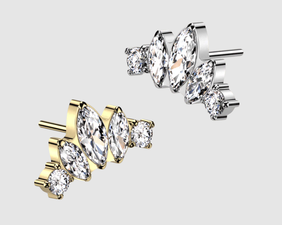 Implant Grade Titanium Threadless Push In Marquise and Round CZ Fan Top