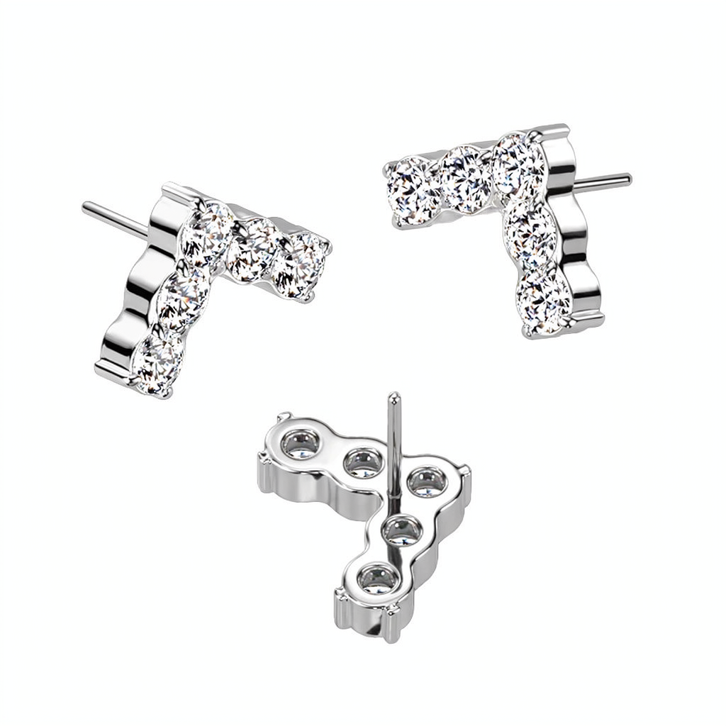 Implant Grade Titanium Threadless Push In Single Line Chevron With 5 CNC Set CZ Top