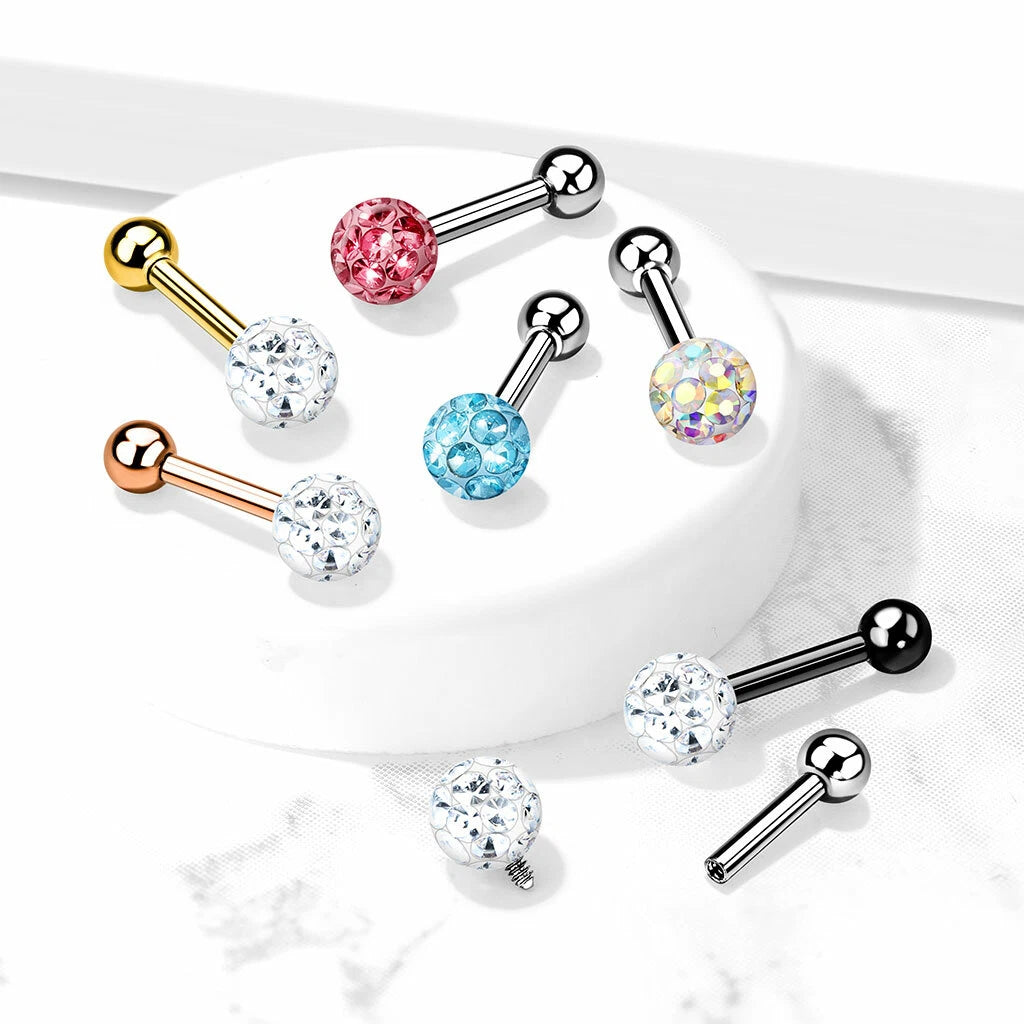 Internally Threaded 316L Surgical Steel Cartilage Barbells with Epoxy...