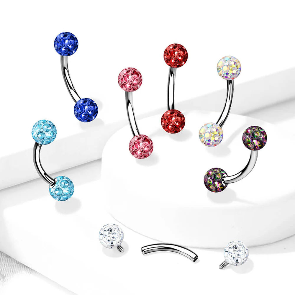 Internally Threaded 316L Surgical Steel Curved Eyebrow Barbells with...