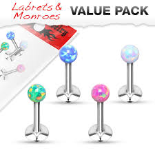 Internally Threaded 316L Surgical Steel Labret/Monroe with Opal Bal Top