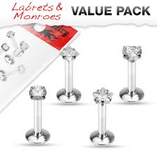 Internally Threaded 316L Surgical Steel Labret/Monroe with Prong Set CZ To