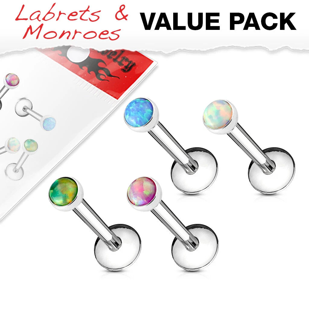 Internally Threaded Opal Set 316L Surgical Steel Labret, Flat Back Studs