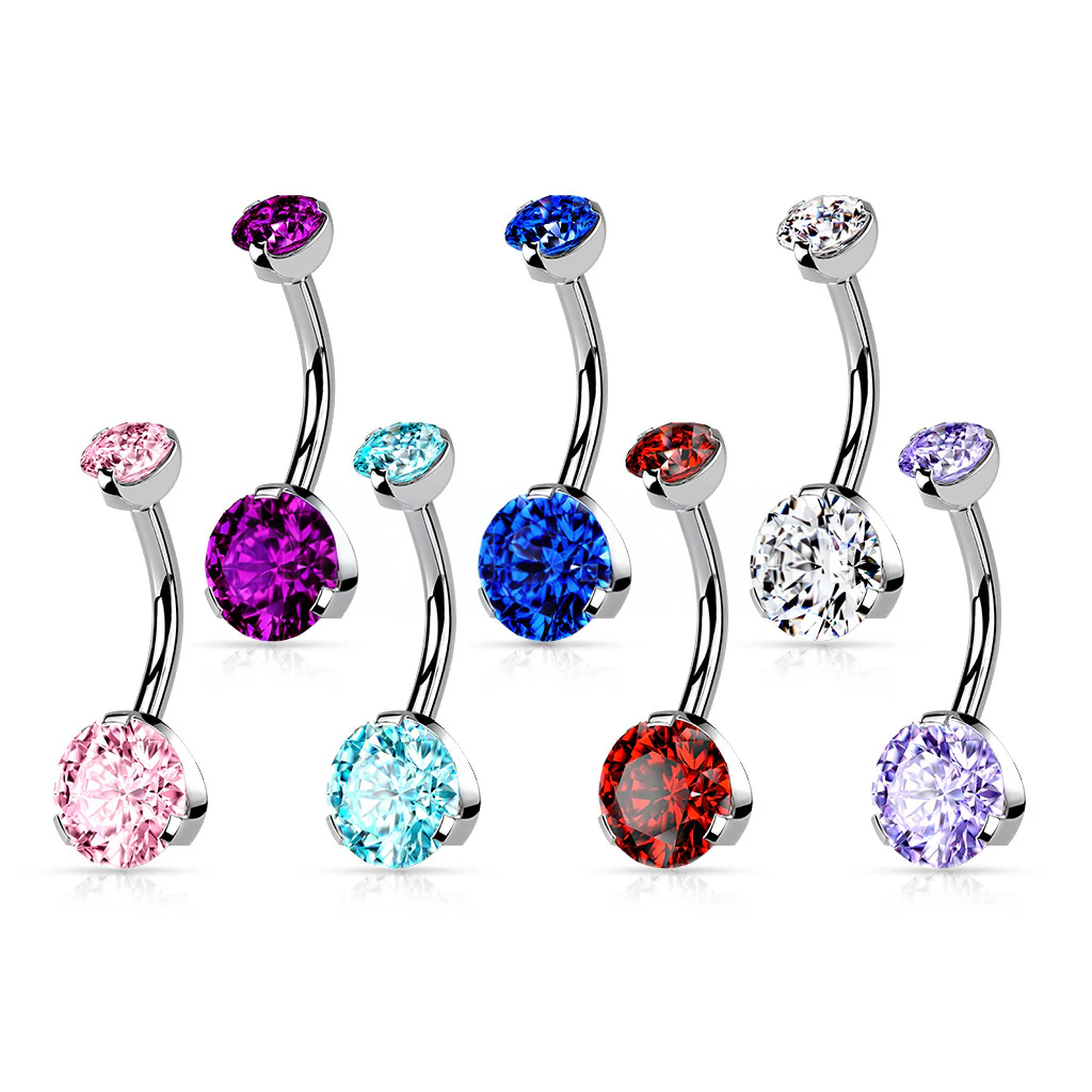 Internally Threaded Prong Set CZ 316L Surgical Steel Banana Navel Ring