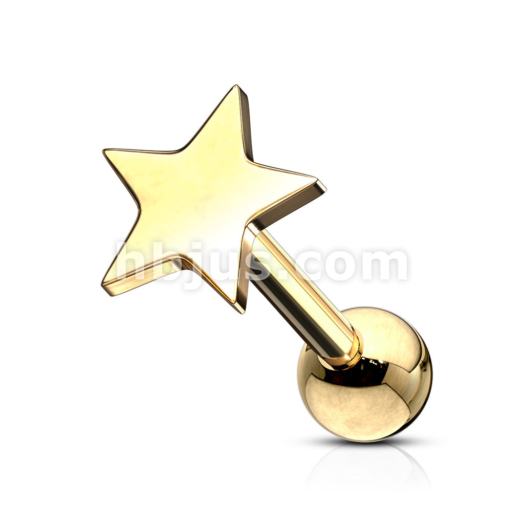 Flat Star Top 316L Surgical Steel Cartilage, Tragus Barbell Studs - Image 4