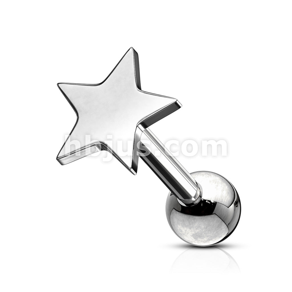Flat Star Top 316L Surgical Steel Cartilage, Tragus Barbell Studs - Image 3