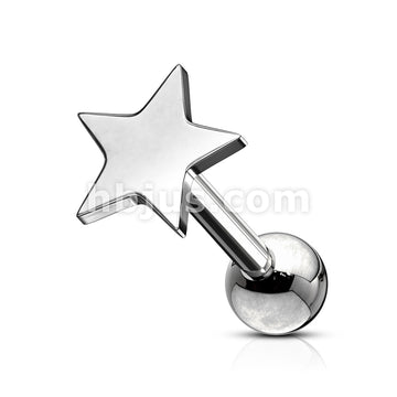 Flat Star Top 316L Surgical Steel Cartilage, Tragus Barbell Studs - Image 3