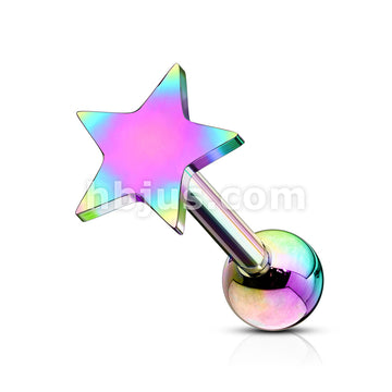 Flat Star Top 316L Surgical Steel Cartilage, Tragus Barbell Studs - Image 7