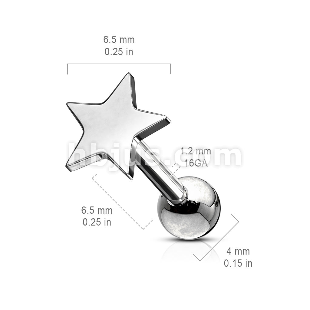 Flat Star Top 316L Surgical Steel Cartilage, Tragus Barbell Studs - Image 8