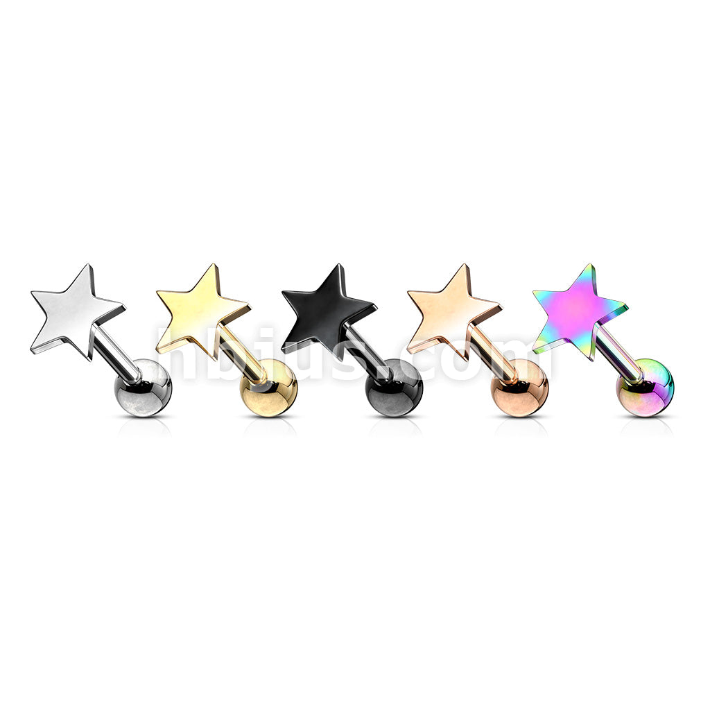Flat Star Top 316L Surgical Steel Cartilage, Tragus Barbell Studs - Image 9