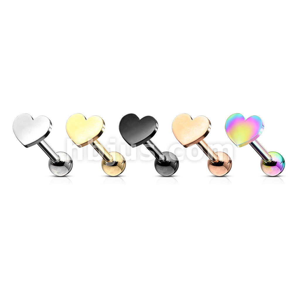 Flat Heart Top 316L Surgical Steel Cartilage, Tragus Barbell Studs - Image 9