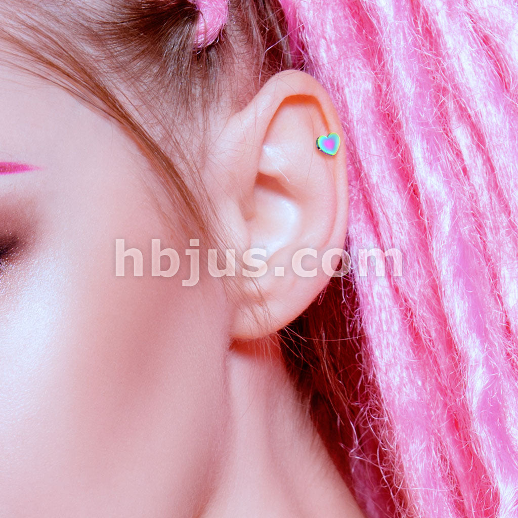 Flat Heart Top 316L Surgical Steel Cartilage, Tragus Barbell Studs - Image 10