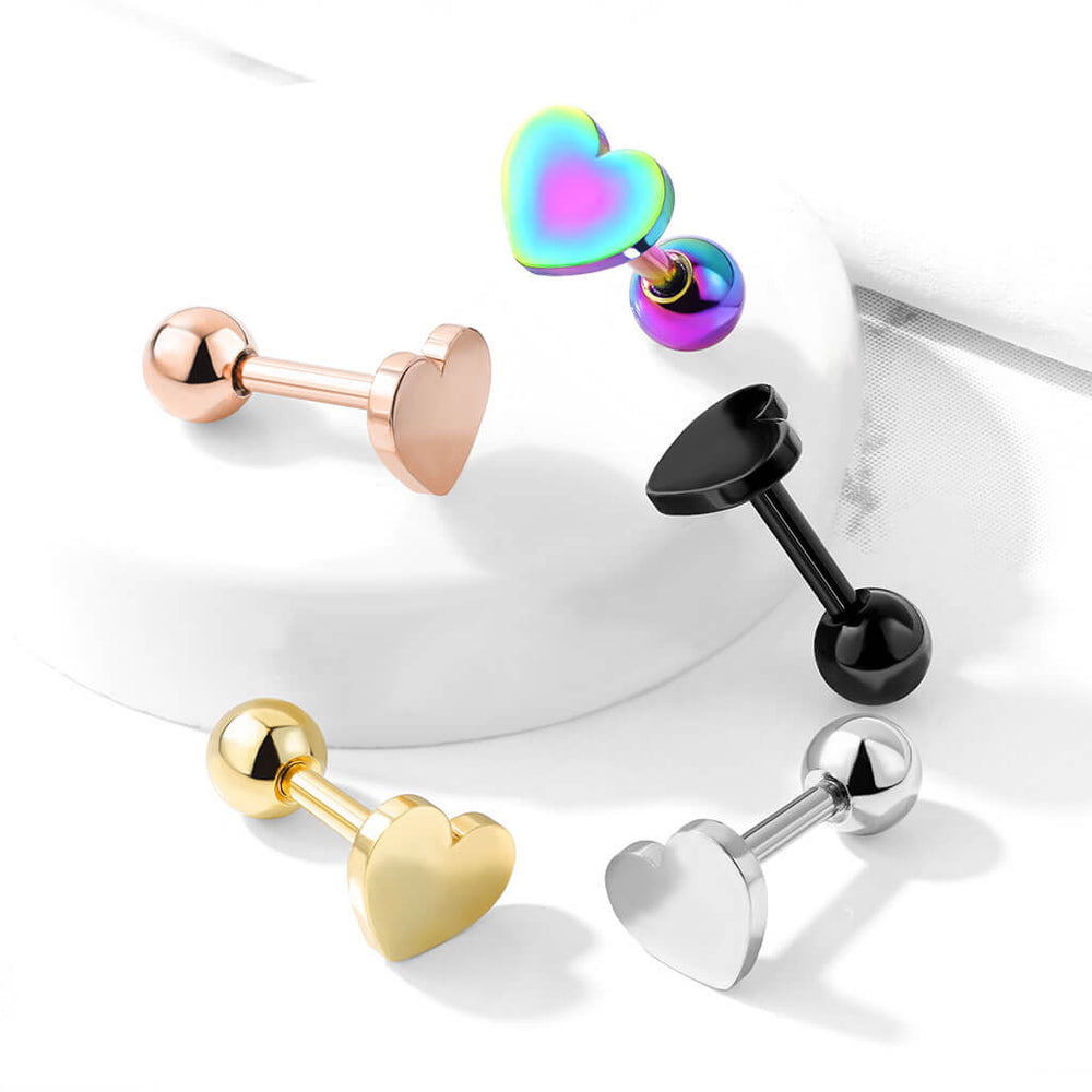 Flat Heart Top 316L Surgical Steel Cartilage, Tragus Barbell Studs