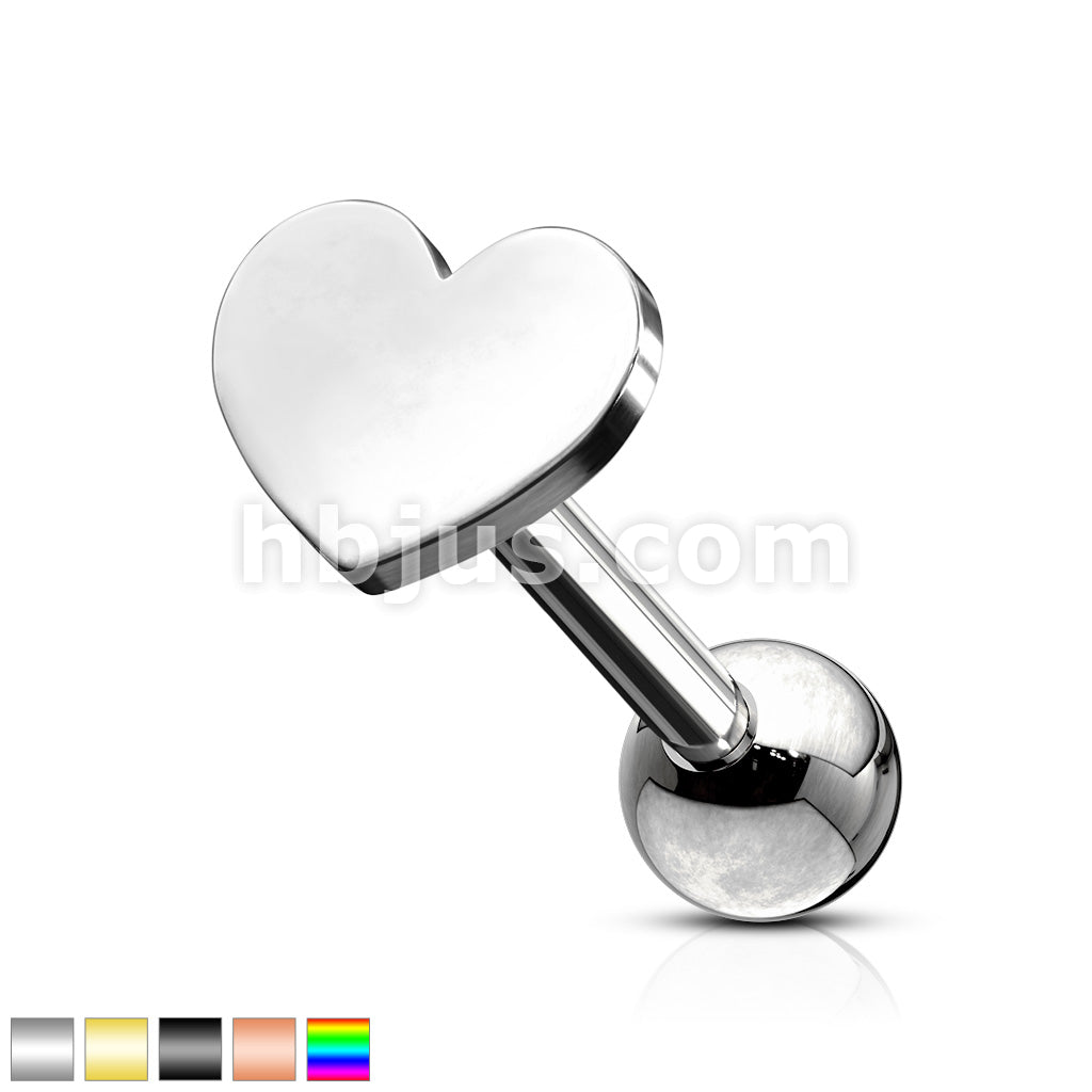 Flat Heart Top 316L Surgical Steel Cartilage, Tragus Barbell Studs - Image 2