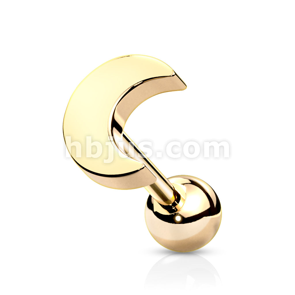 Flat Crescent Moon Top 316L Surgical Steel Cartilage, Tragus Barbell Studs - Image 3