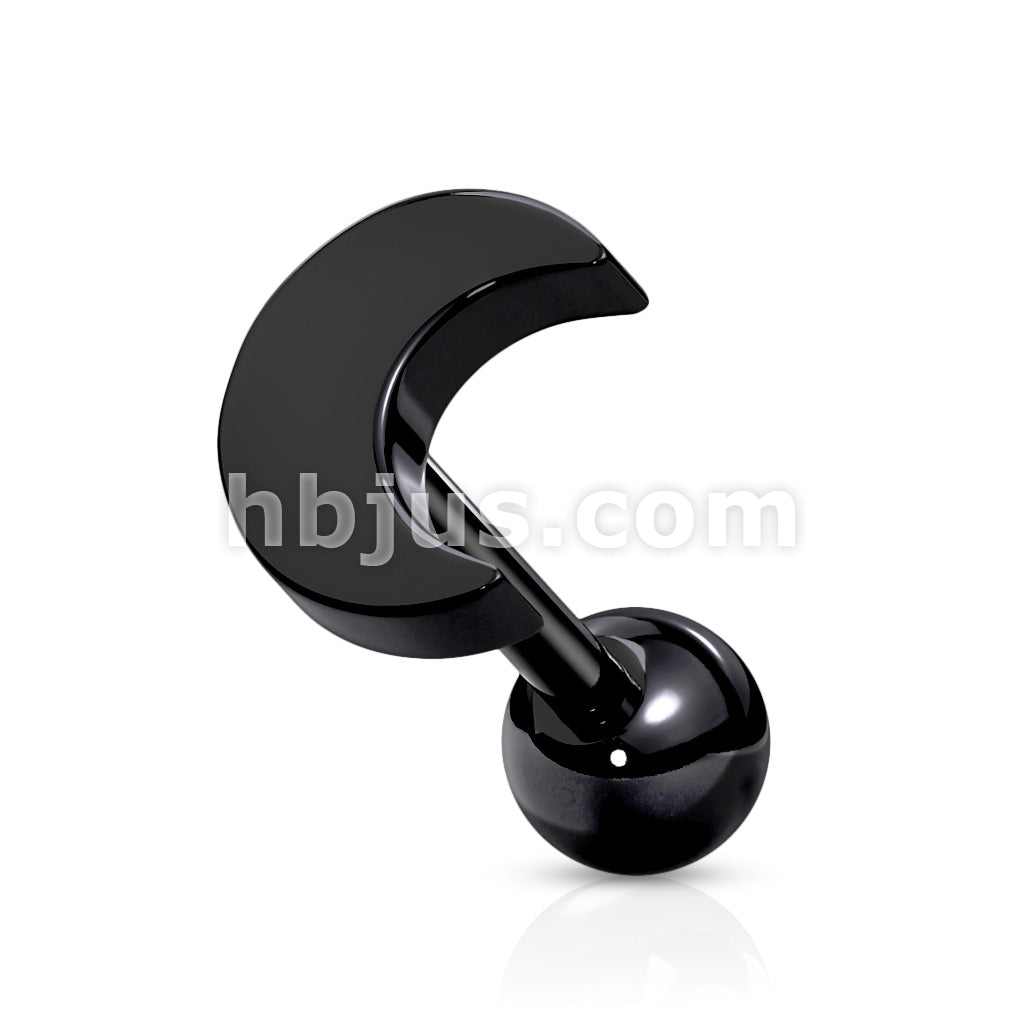 Flat Crescent Moon Top 316L Surgical Steel Cartilage, Tragus Barbell Studs - Image 4