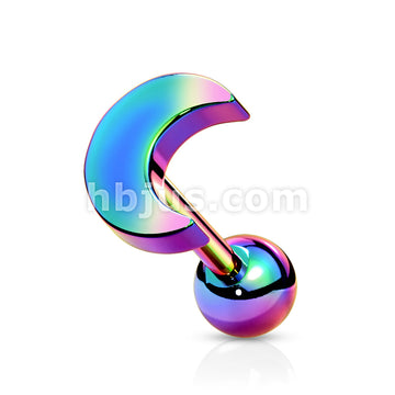 Flat Crescent Moon Top 316L Surgical Steel Cartilage, Tragus Barbell Studs - Image 7