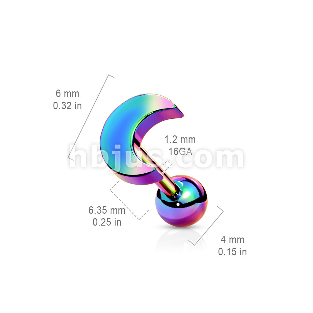 Flat Crescent Moon Top 316L Surgical Steel Cartilage, Tragus Barbell Studs - Image 8