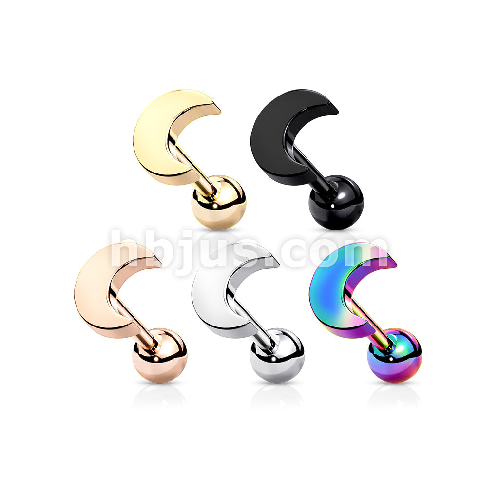 Flat Crescent Moon Top 316L Surgical Steel Cartilage, Tragus Barbell Studs - Image 9
