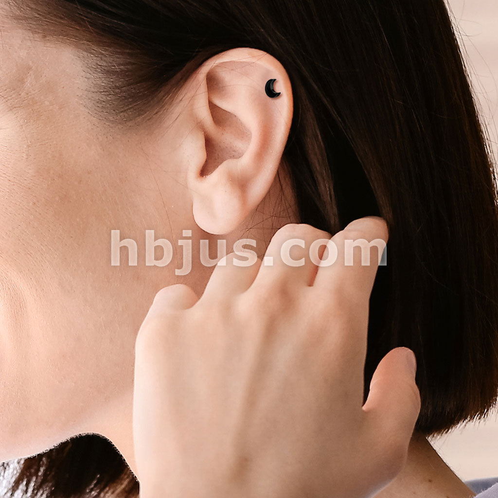 Flat Crescent Moon Top 316L Surgical Steel Cartilage, Tragus Barbell Studs - Image 10