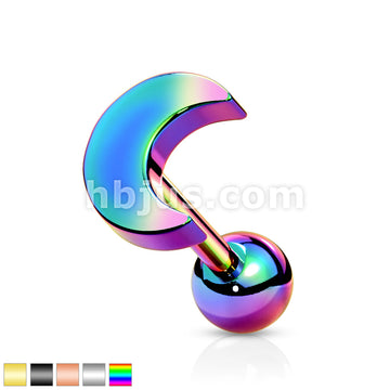 Flat Crescent Moon Top 316L Surgical Steel Cartilage, Tragus Barbell Studs - Image 2