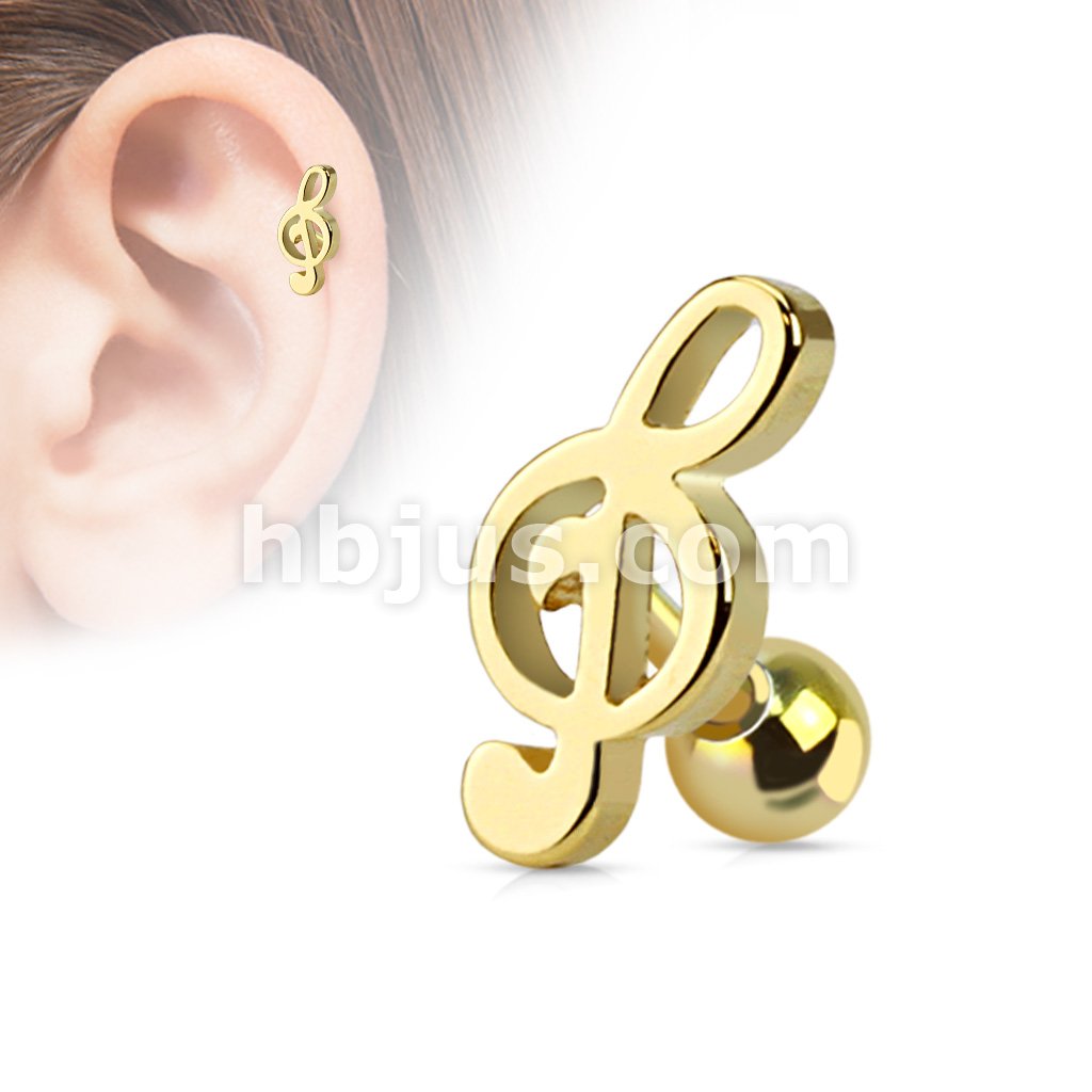 Treble Clef Music Note Tragus/Cartilage Piercing Stud 316L Surgical Steel - Image 2