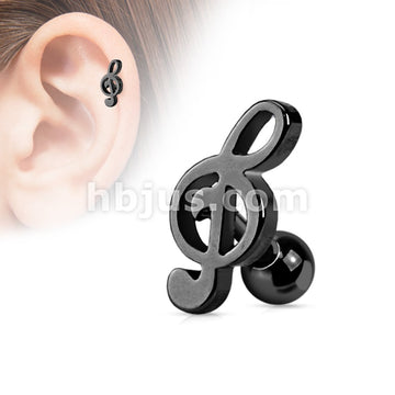 Treble Clef Music Note Tragus/Cartilage Piercing Stud 316L Surgical Steel - Image 3