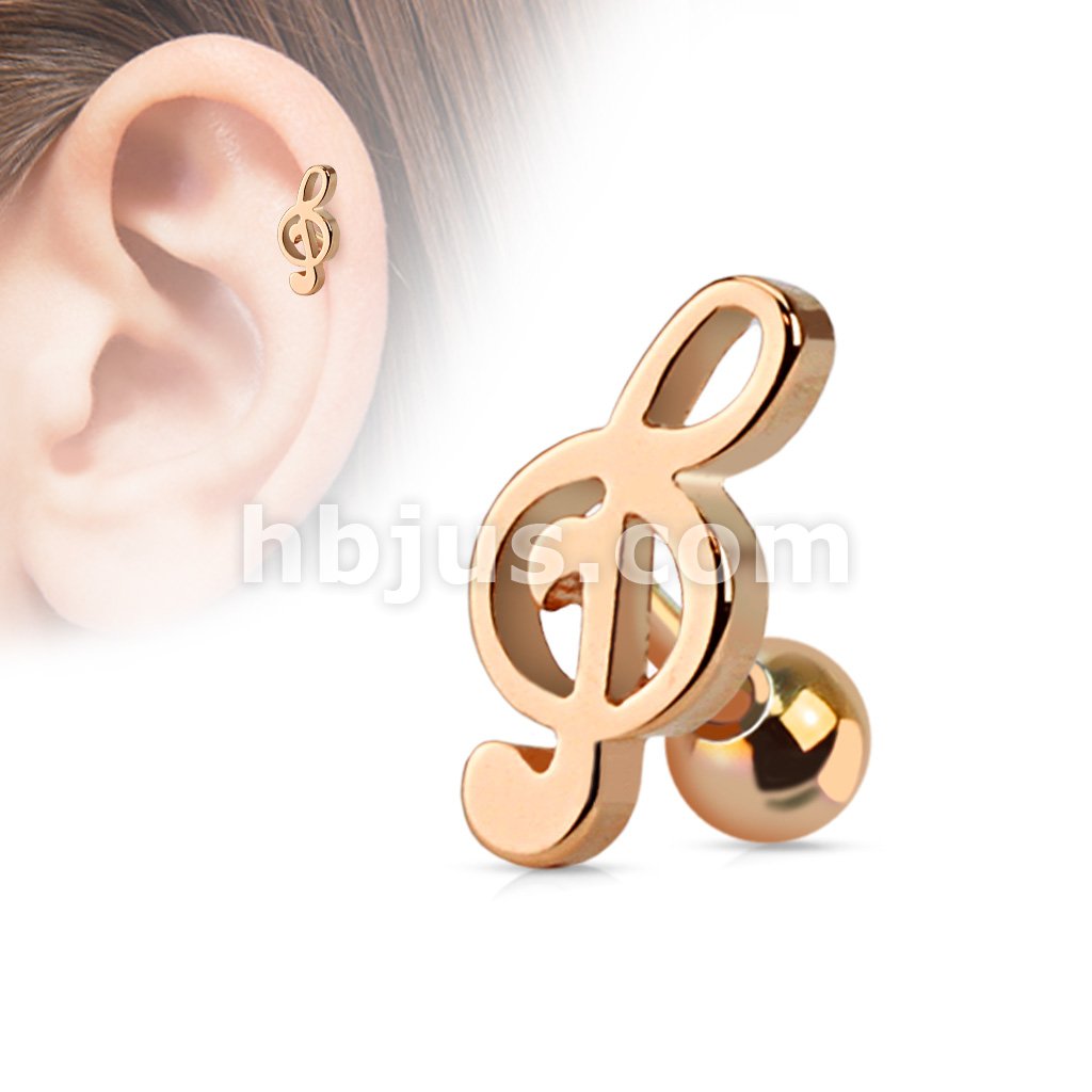 Treble Clef Music Note Tragus/Cartilage Piercing Stud 316L Surgical Steel - Image 4