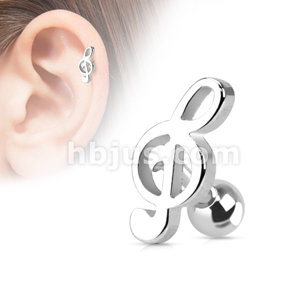 Treble Clef Music Note Tragus/Cartilage Piercing Stud 316L Surgical Steel - Image 5