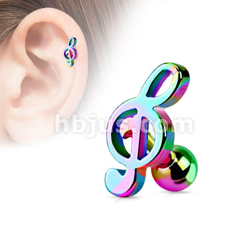 Treble Clef Music Note Tragus/Cartilage Piercing Stud 316L Surgical Steel - Image 6