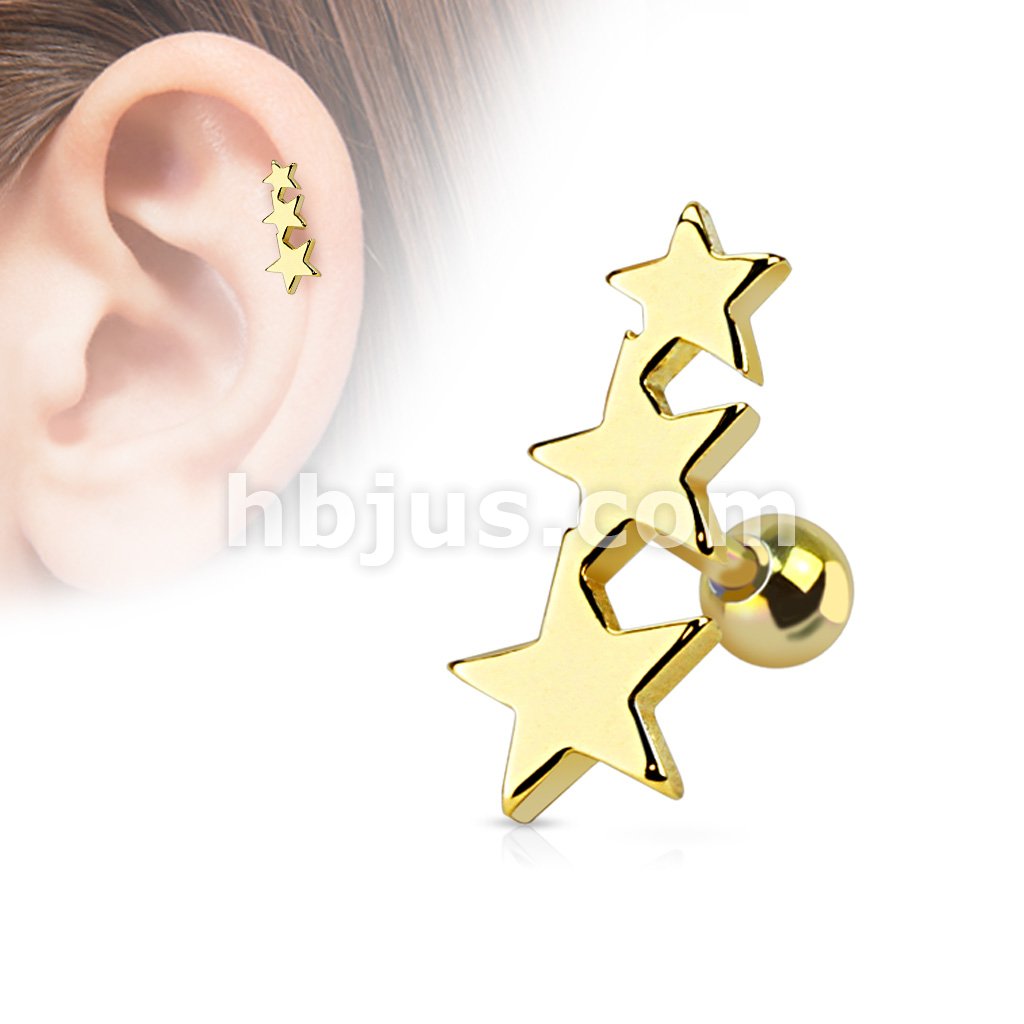 Three Stars Tragus/Cartilage Piercing Stud 316L Surgical Steel - Image 2