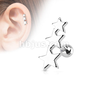 Three Stars Tragus/Cartilage Piercing Stud 316L Surgical Steel - Image 5