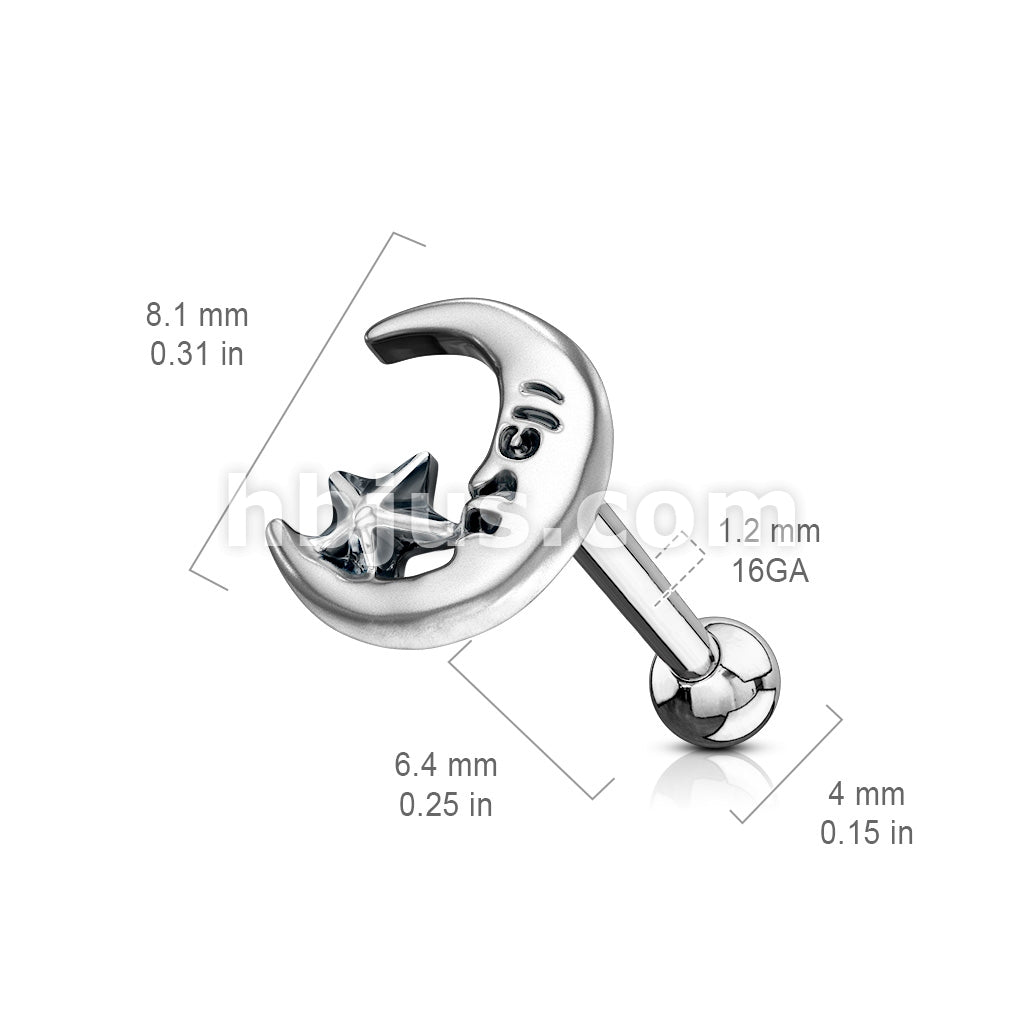 316L Surgical Steel Moon and Star Antique Silver Plated Top 316L... - Image 3