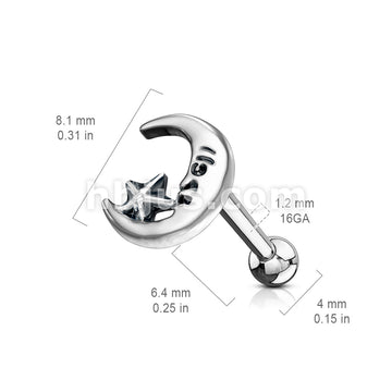 316L Surgical Steel Moon and Star Antique Silver Plated Top 316L... - Image 3