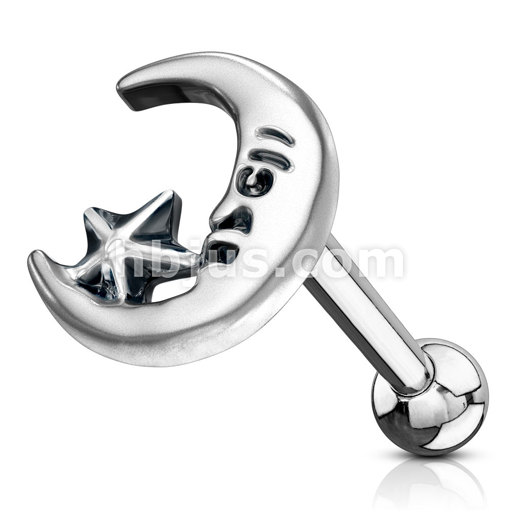 316L Surgical Steel Moon and Star Antique Silver Plated Top 316L... - Image 2