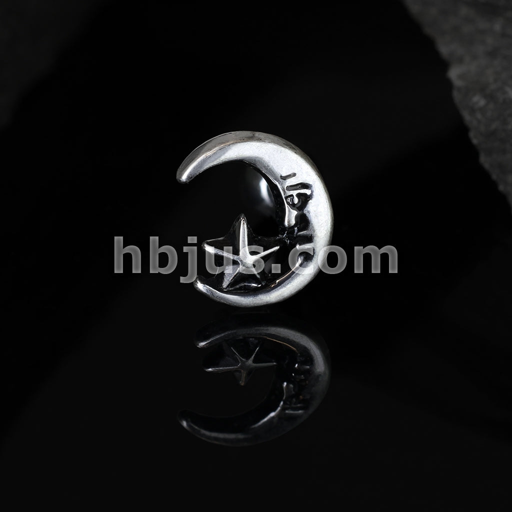 316L Surgical Steel Moon and Star Antique Silver Plated Top 316L... - Image 5