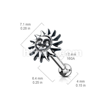 316L Surgical Steel Tribal Sun Antique Silver Plated Top 316L Surgical... - Image 3