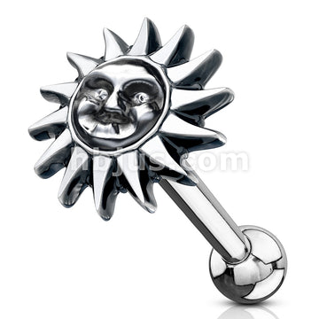 316L Surgical Steel Tribal Sun Antique Silver Plated Top 316L Surgical... - Image 2
