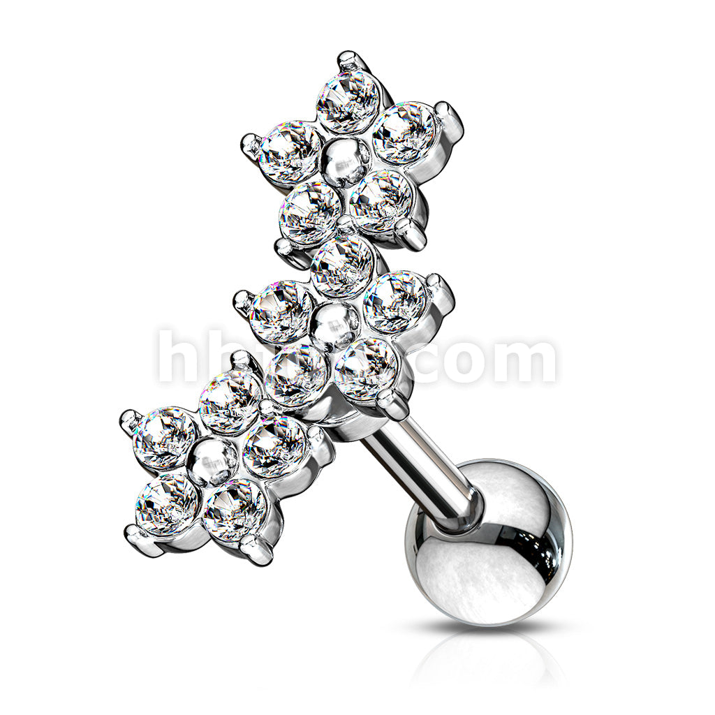 316L Surgical Steel Triple 5 Crystals Flower Cluster 316L Surgical... - Image 3