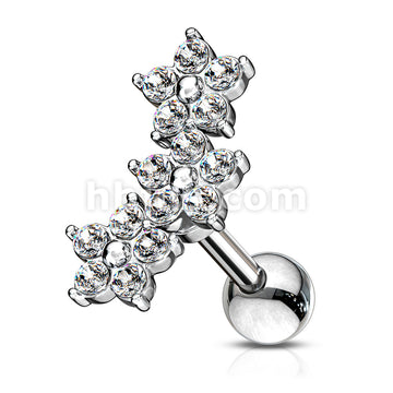 316L Surgical Steel Triple 5 Crystals Flower Cluster 316L Surgical... - Image 3